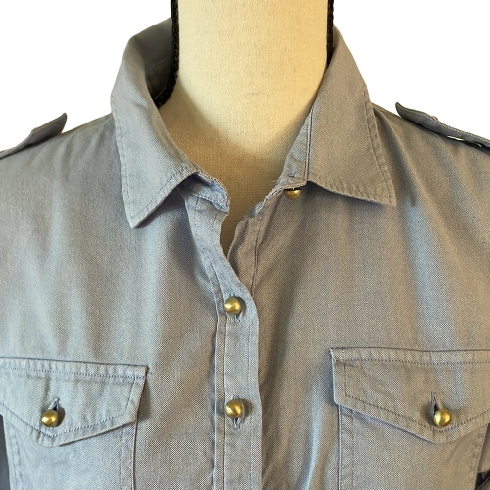 Talbots Chambray 1/4 Button Pullover With Silver … - image 3